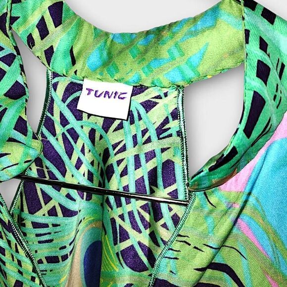 Tunic Womens Dress Sz Large Green Blue Peacock Silk Layers Caftan Boho Swiftie - Picture 12 of 16